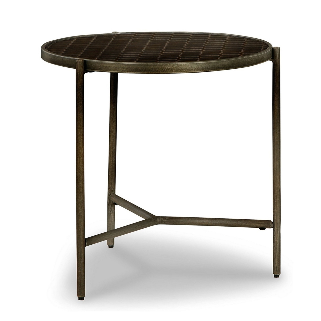 Gus 23 Inch Modern Side End Table, Round Honeycomb Top, Brown Wood, Metal- Saltoro Sherpi