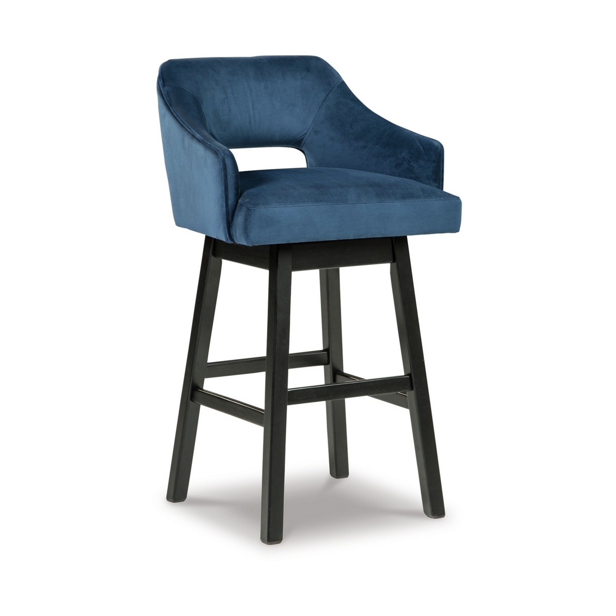 31 Inch Modern Barstool, Set Of 2, Blue Velvet Seat, Brown Wood Frame- Saltoro Sherpi