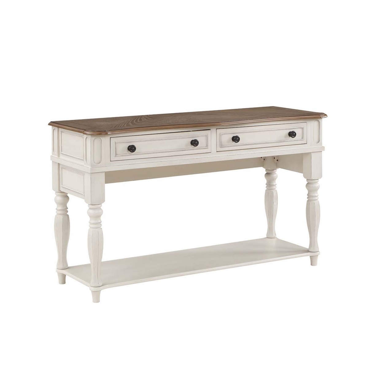 Rigel 54 Inch Sofa Table, Bottom Shelf, 2 Drawers, Classic White, Oak Brown- Saltoro Sherpi