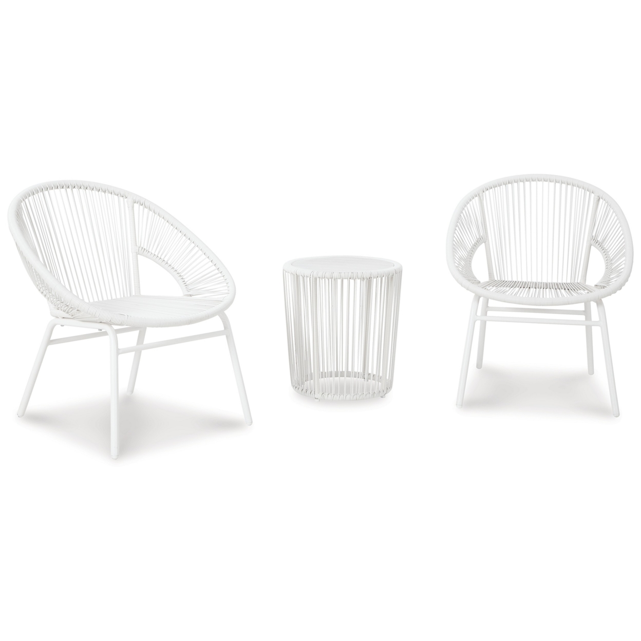 Hely 3 Piece Outdoor Table And Chairs Set, White All Weather Resin Wicker- Saltoro Sherpi