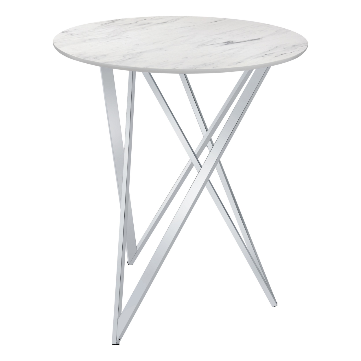 43 Inch Tall Bar Table, White Round Top, Art Deco Style Faux Marble Surface- Saltoro Sherpi