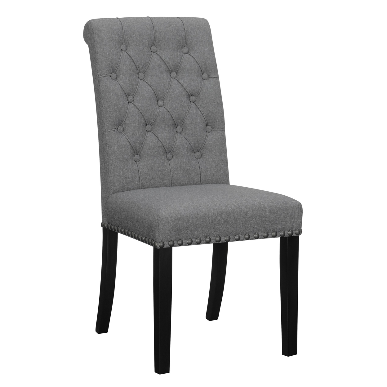 Ali 20 Inch Set Of 2 Side Chairs, Tall Rolled Tufted Back, Dark Gray, Brown- Saltoro Sherpi
