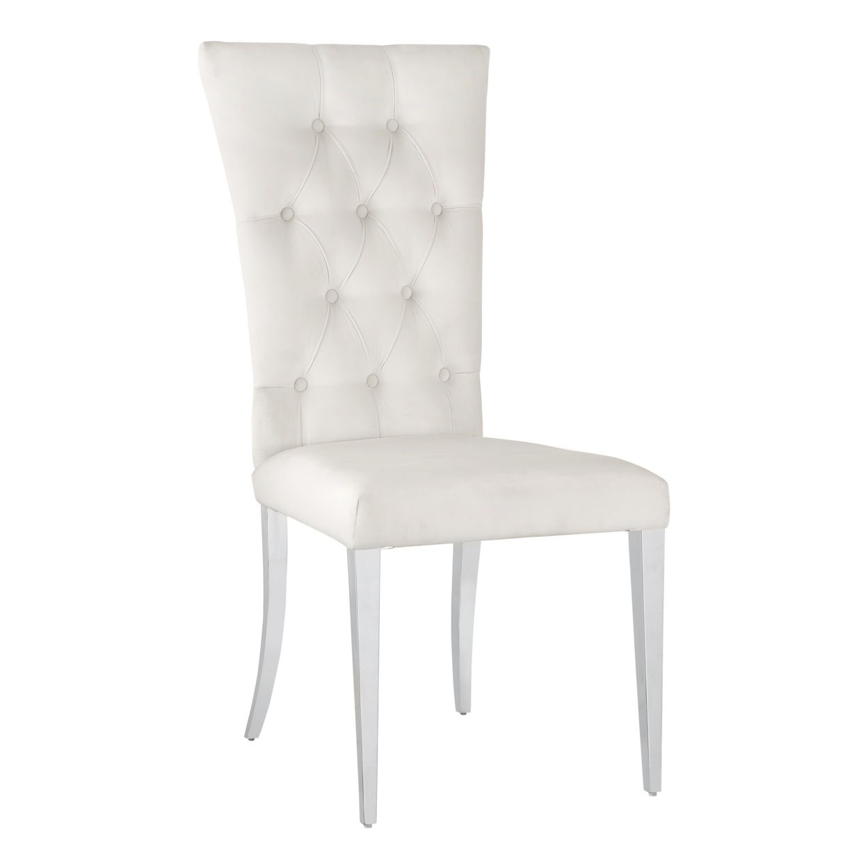 Kery 20 Inch Set Of 2 Side Chairs, White Velvet, Tall Flared Tufted Back- Saltoro Sherpi