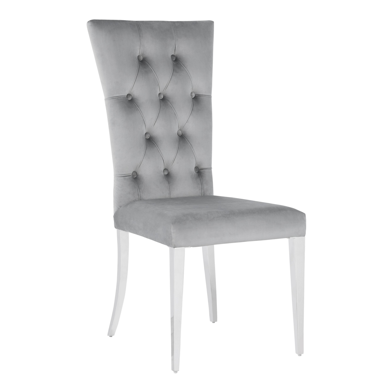Kery 20 Inch Set Of 2 Side Chairs, Gray Velvet, Tall Flared Tufted Back- Saltoro Sherpi