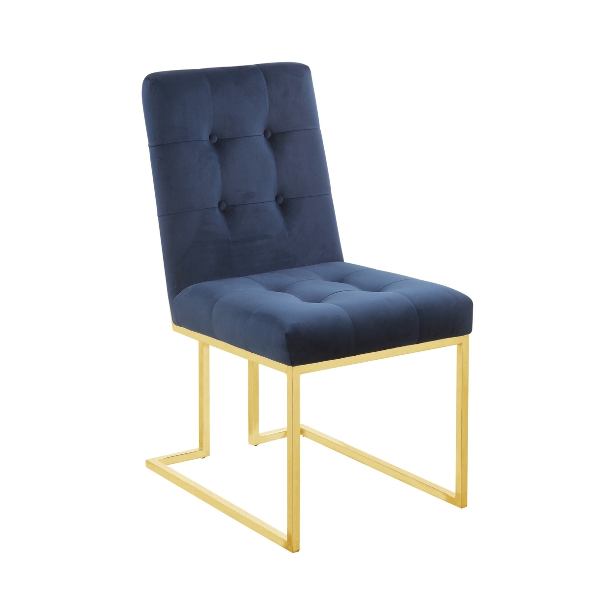 19 Inch Modern Dining Chair, Set Of 2, Blue Velvet Fabric, Gold Metal Frame- Saltoro Sherpi