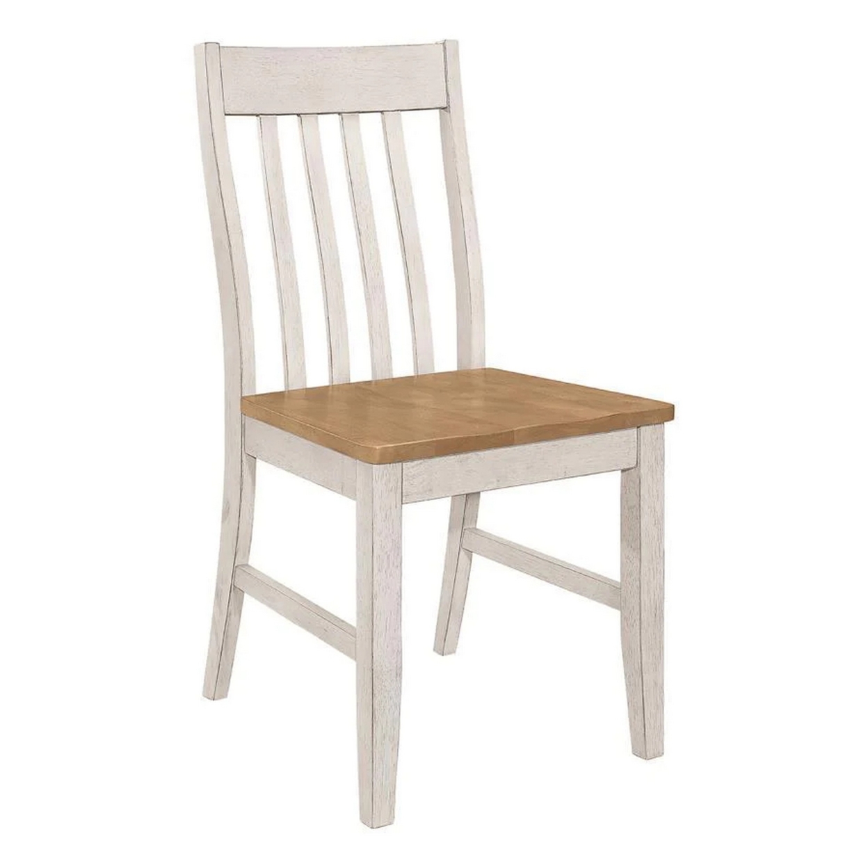 18 Inch Dining Chair, Set Of 2, Slatted Back, Antique White Wood Frame- Saltoro Sherpi