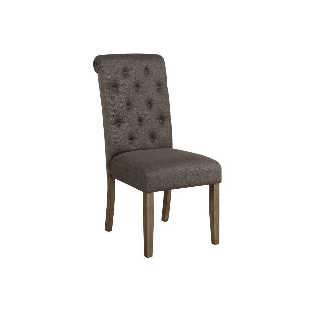 Neli 19 Inch Side Dining Chair, Set Of 2, Rolled Button Tufted Back, Brown- Saltoro Sherpi
