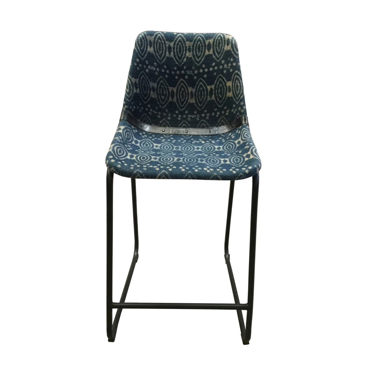 30 Inch Set Of 2 Barstool Bucket Chairs, Metal Legs, Blue Woven Fabric- Saltoro Sherpi