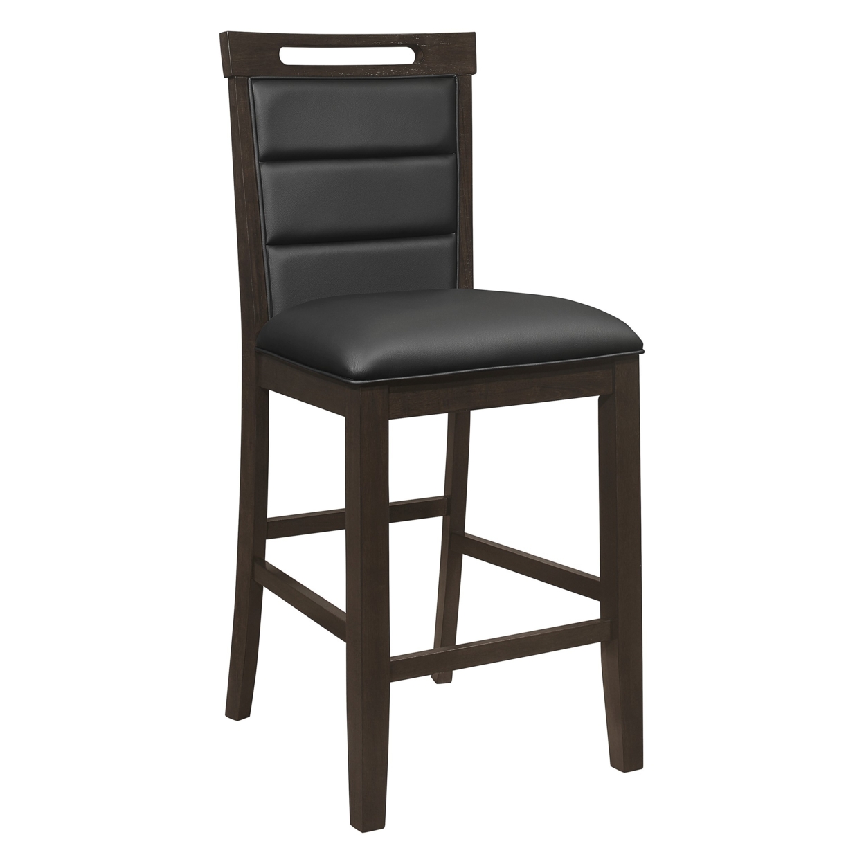 27 Inch Counter Stool Chair, Set Of 2, Black Faux Leather, Tufted Cushions- Saltoro Sherpi