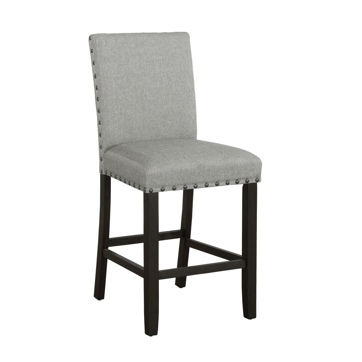 Gia 26 Inch Counter Stool Chair, Set Of 2, Parson Style, Woven Gray Fabric- Saltoro Sherpi