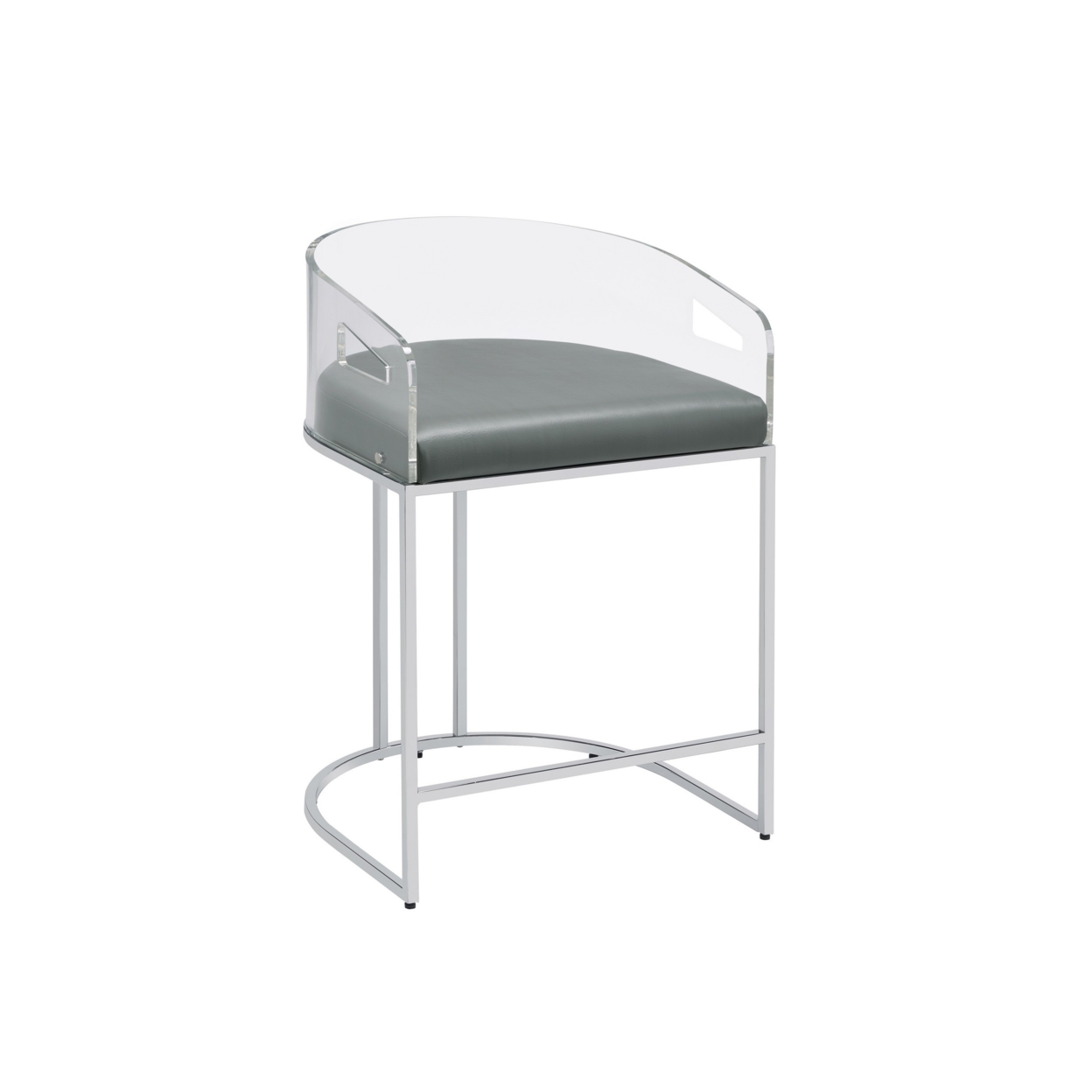 Con 31 Inch Set Of 2 Modern Counter Stools, Clear Acrylic Back, Gray Seat- Saltoro Sherpi