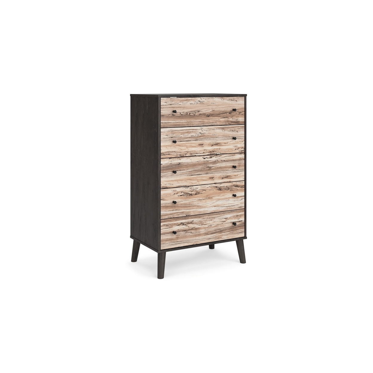 Asher 51 Inch Modern Tall Dresser Chest, 5 Drawers, Gray And Natural Brown- Saltoro Sherpi