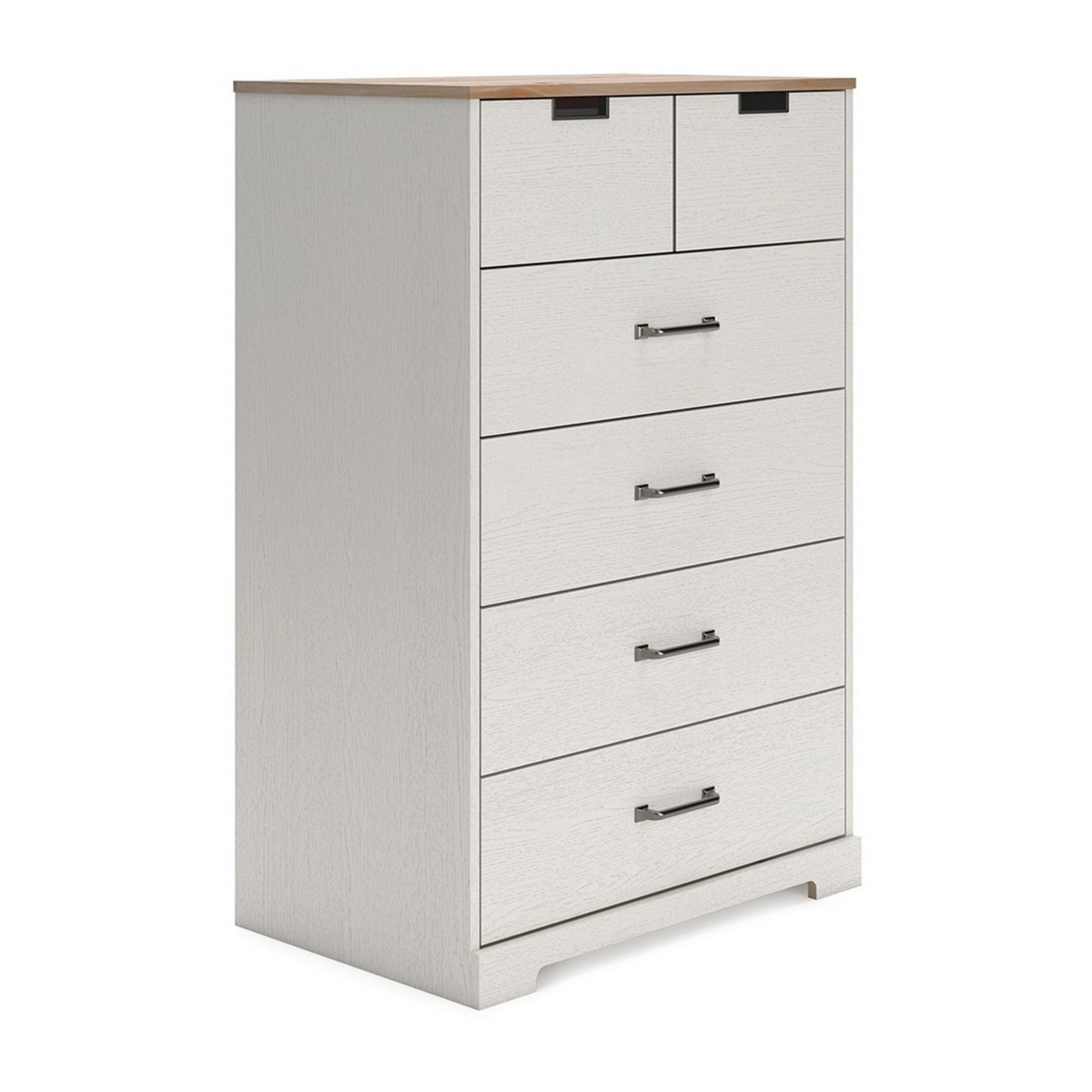 Ethos 46 Inch 5 Drawer Tall Dresser Chest, White, Antique Nickel Handles- Saltoro Sherpi
