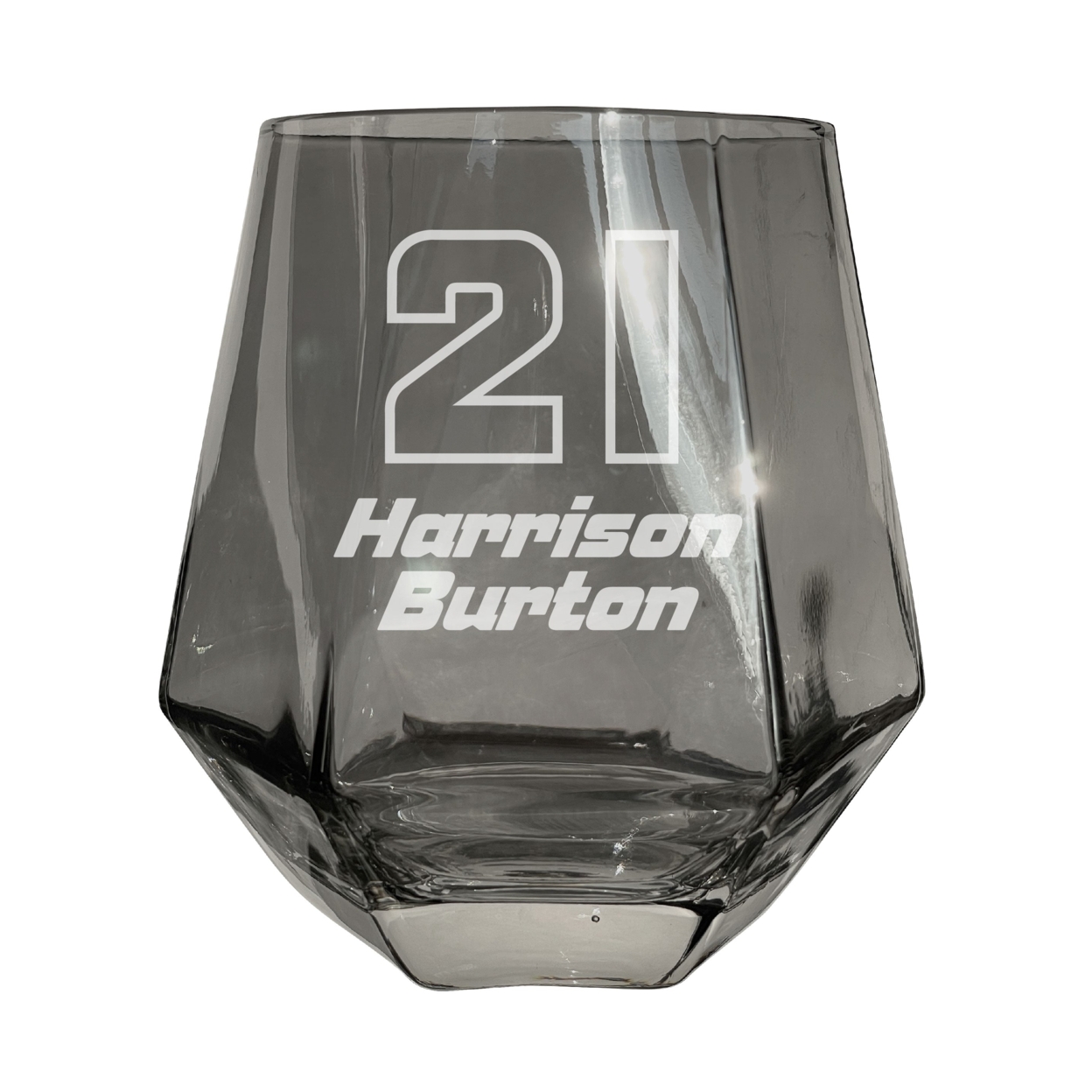 #21 Harrison Burton Officially Licensed 10 Oz Engraved Diamond Wine Glass - Grey, 2-Pack