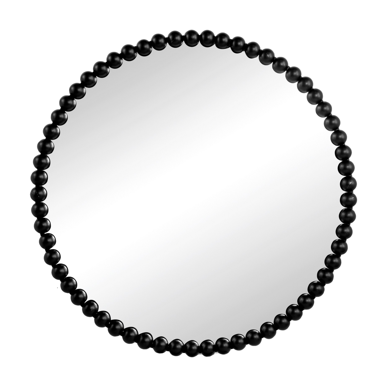Emu 32 Inch Modern Round Wall Mirror, Beaded Black Metal Accent Frame- Saltoro Sherpi