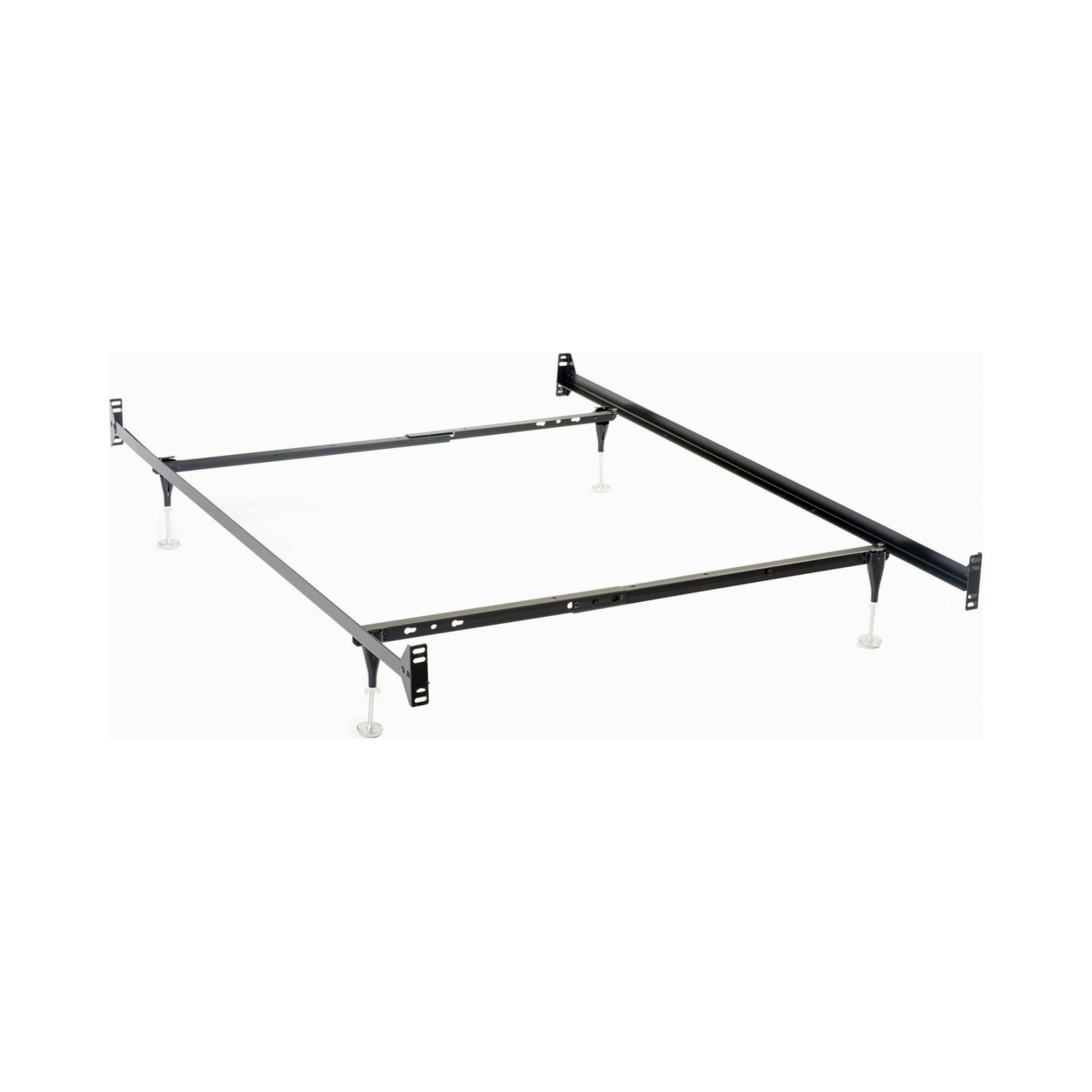 Nit Multisize Bed Frame, Twin Or Full, 4 Legs With Glides, Black Metal- Saltoro Sherpi