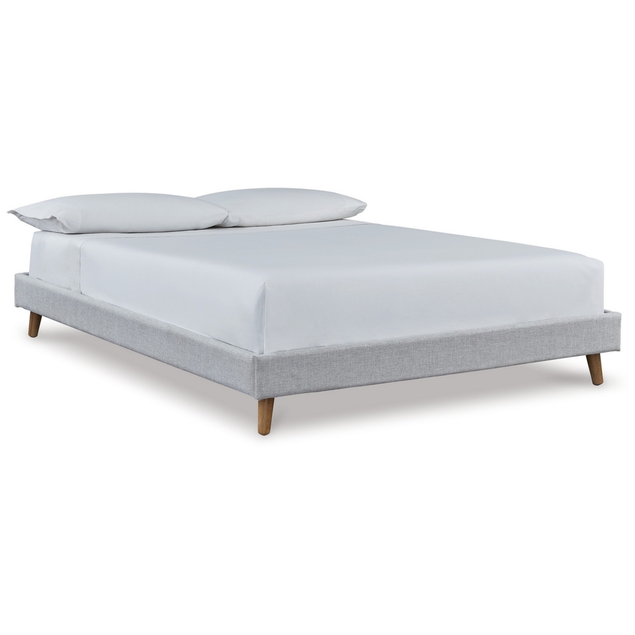 Full Size Platform Bed, Gray Woven Polyester Upholstery, Low Profile Base- Saltoro Sherpi