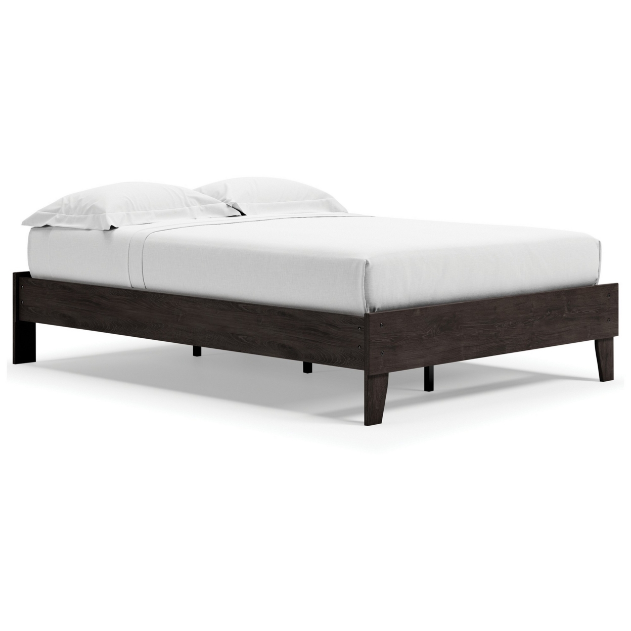 Asher Full Sized Platform Bed, Sleek Modern Silhouette, Charcoal Wood Frame- Saltoro Sherpi