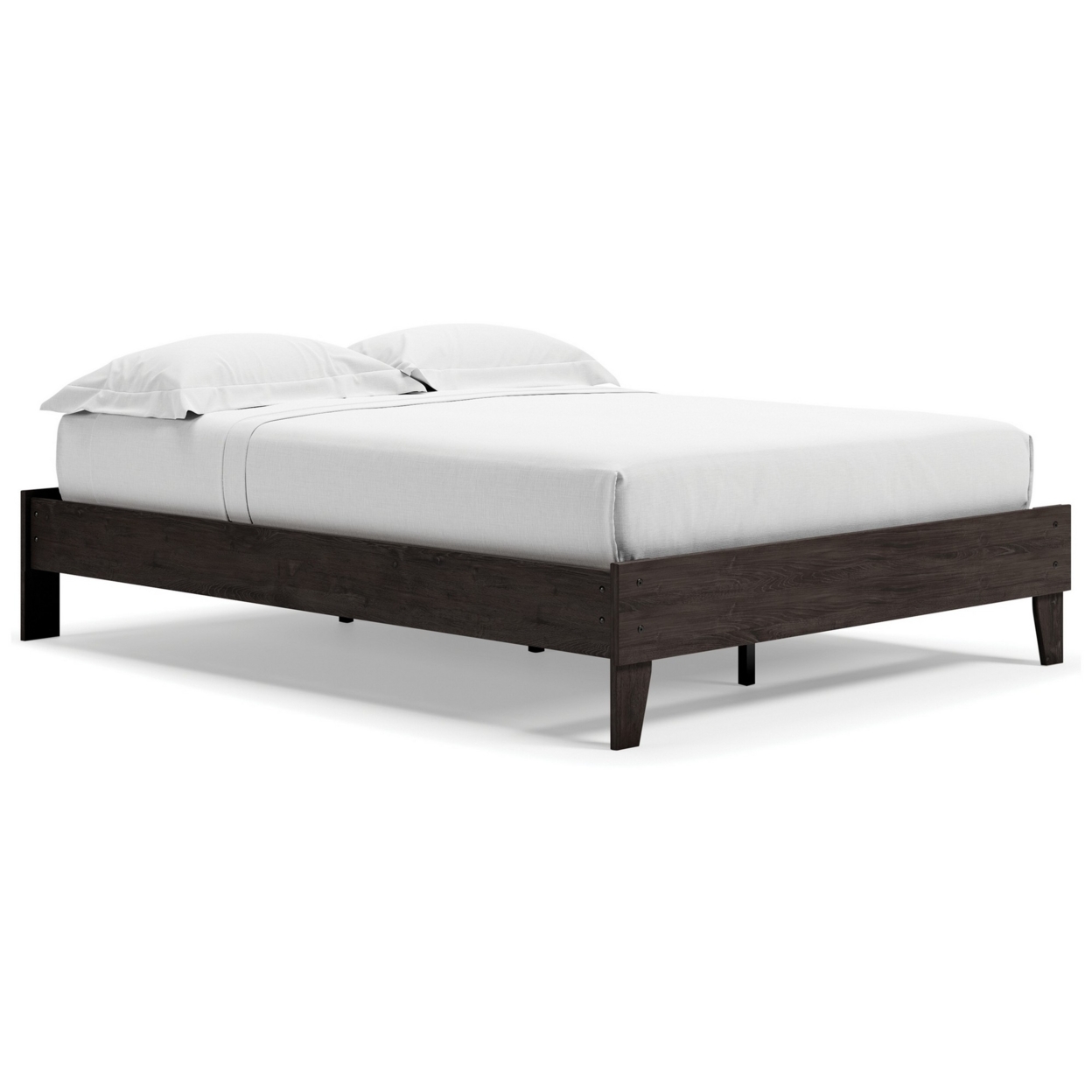 Lass Queen Size Bed, Platform Style, Low Profile Frame, Dark Charcoal Gray- Saltoro Sherpi