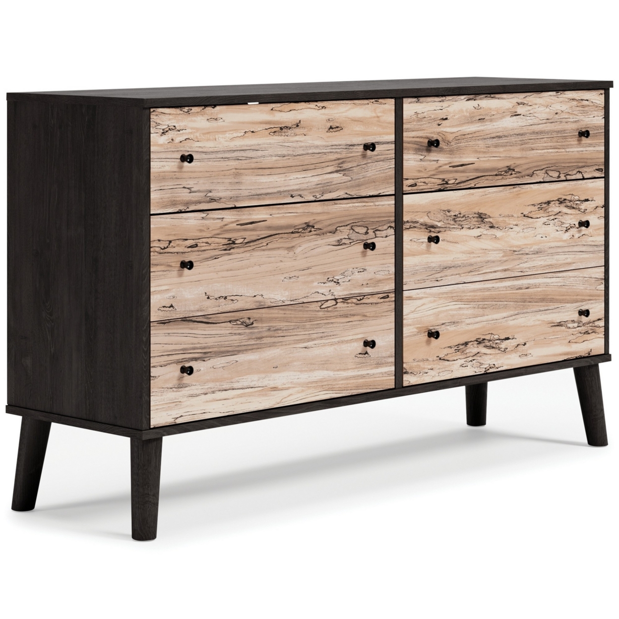 Asher 59 Inch Contemporary Dresser, 6 Drawers, Dark Gay And Natural Brown- Saltoro Sherpi