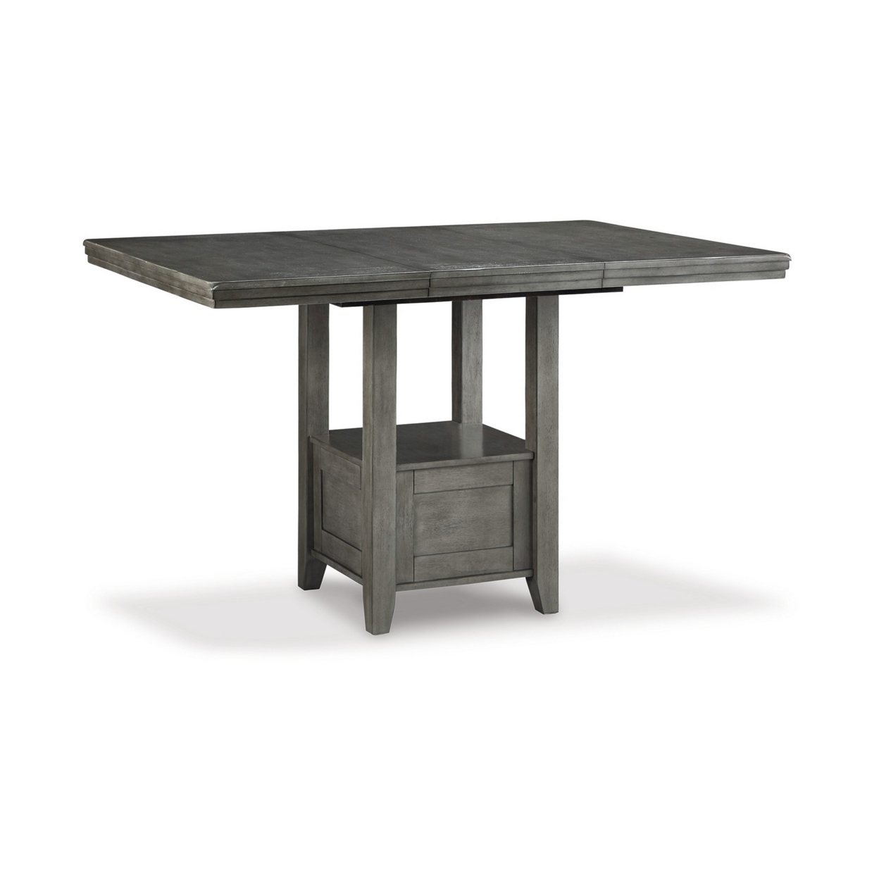 60 Inch Counter Height Table, Single Shelf, Extension Leaf, Weathered Gray- Saltoro Sherpi