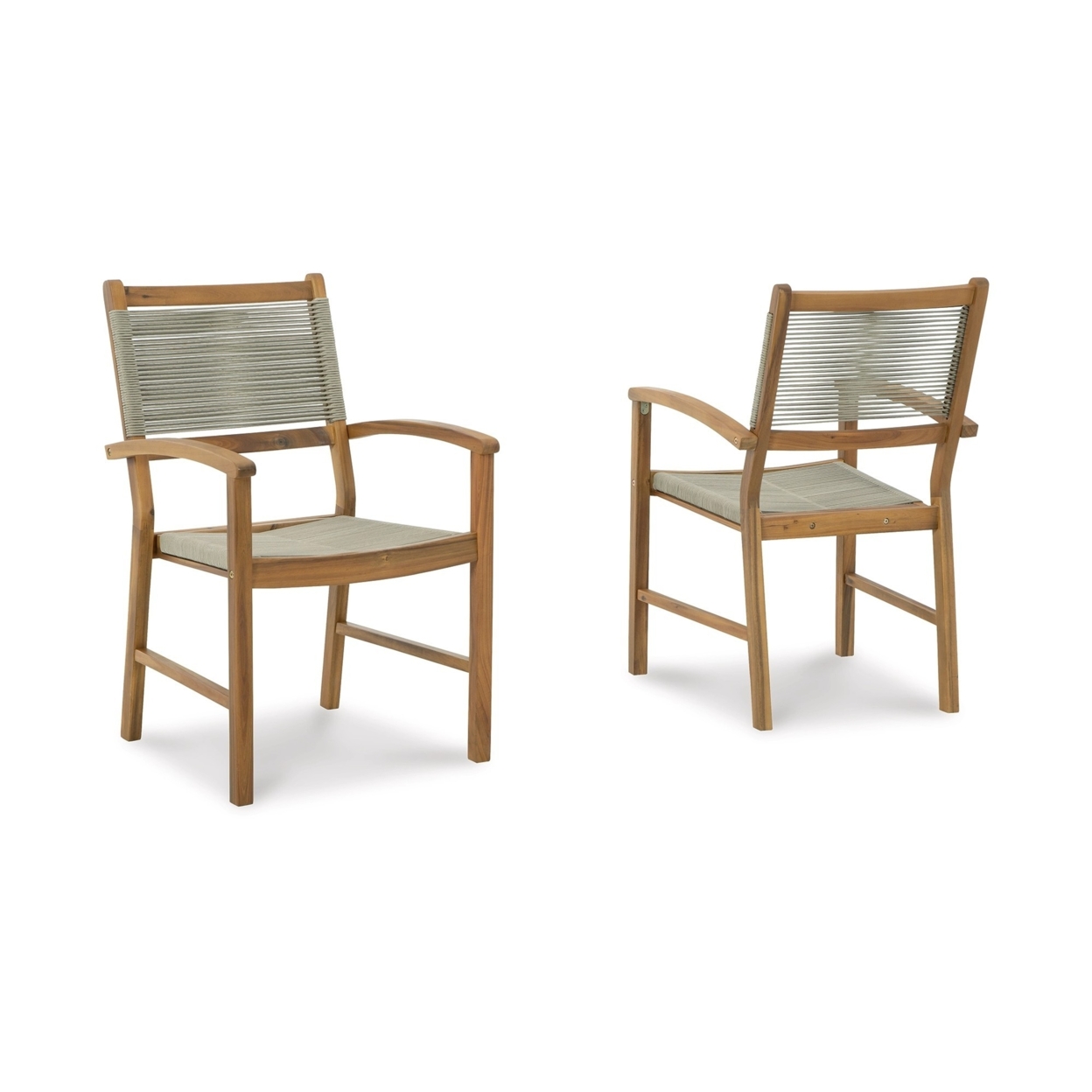 Ita 22 Inch Armchair, Set Of 2, Rope Seat And Backrest, Brown Acacia Frame- Saltoro Sherpi