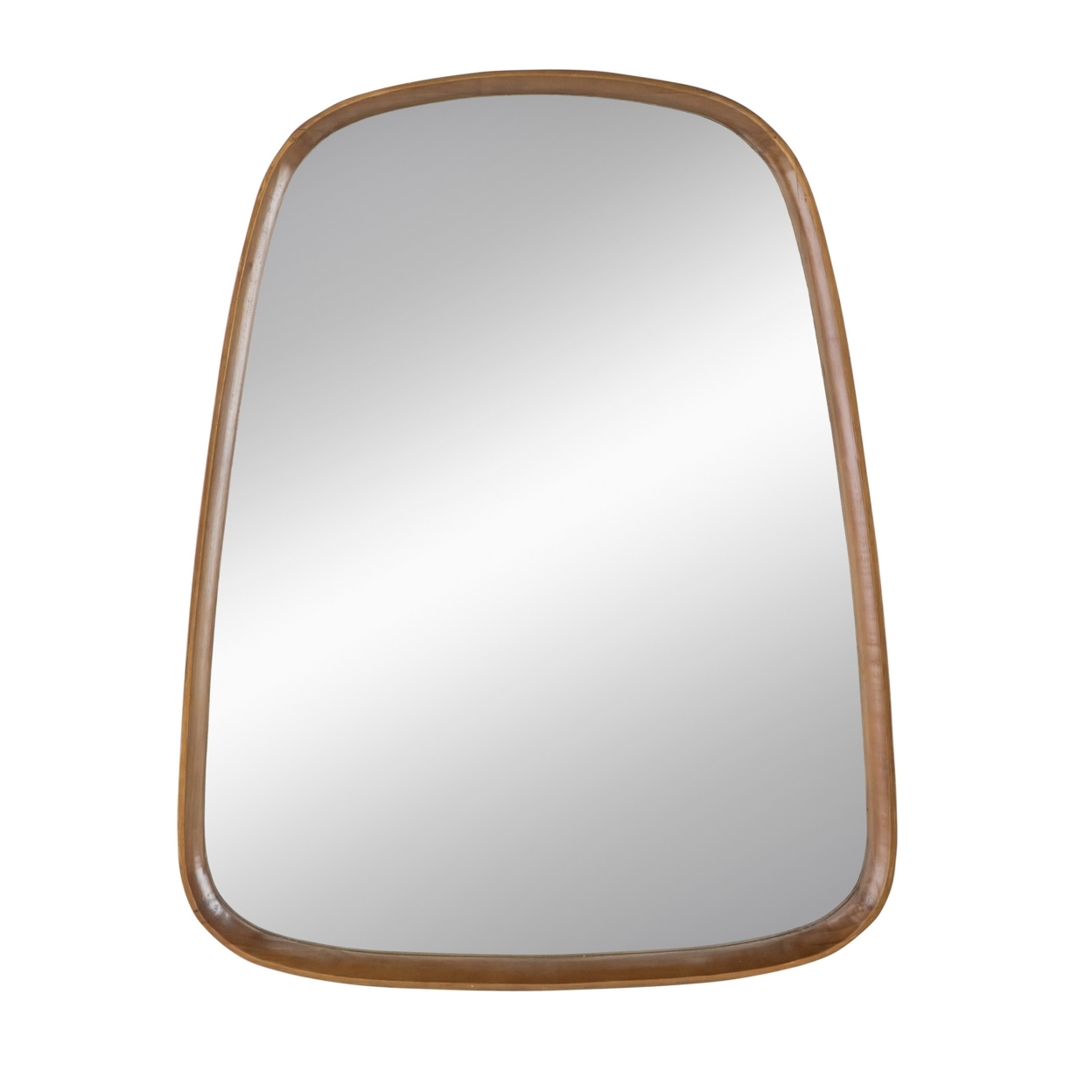 Roe 27 Inch Wall Mirror, Brown Curved Pine Wood Frame, Minimalistic- Saltoro Sherpi