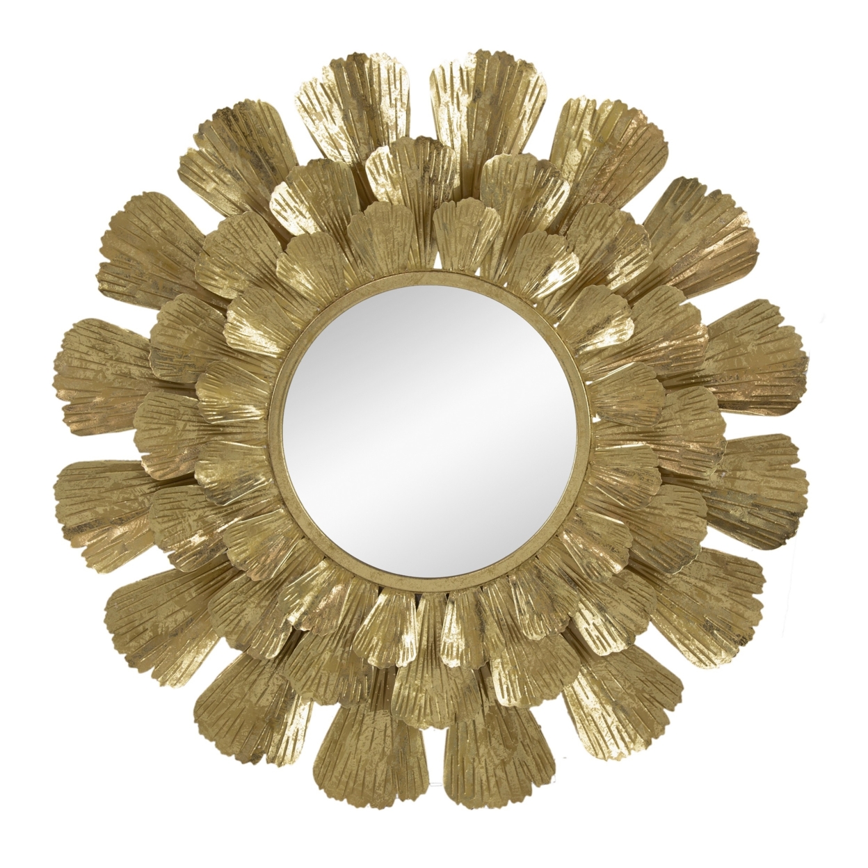 37 Inch Wall Mirror, Layered Flower Petals, Gold Finished Metal Frame- Saltoro Sherpi