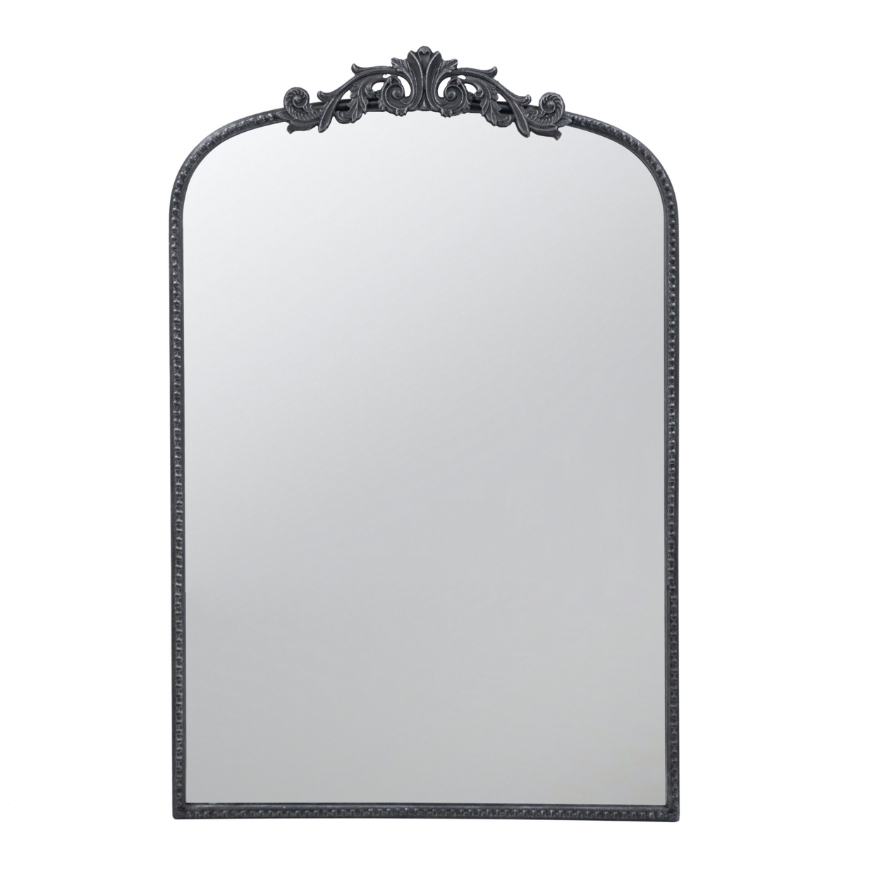 Kea 36 Inch Wall Mirror, Black Curved Metal Frame, Baroque Accent Design- Saltoro Sherpi