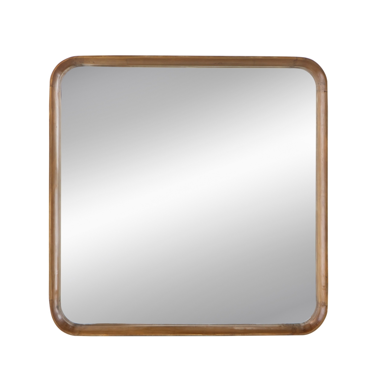 Roe 32 Inch Wall Mirror, Brown Curved Pine Wood Frame, Minimalistic- Saltoro Sherpi