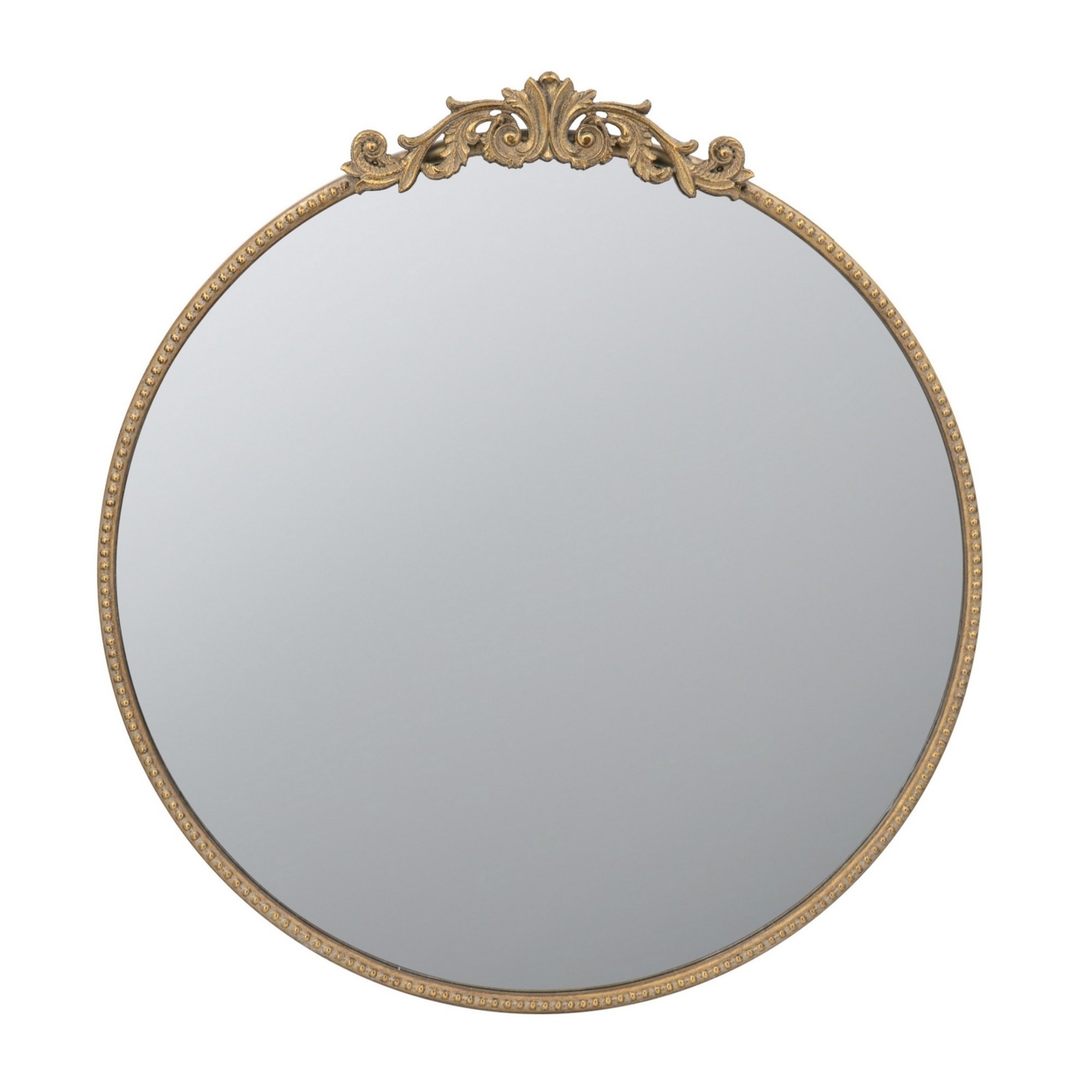 Kea 32 Inch Vintage Round Wall Mirror, Gold Metal Frame, Baroque Design- Saltoro Sherpi
