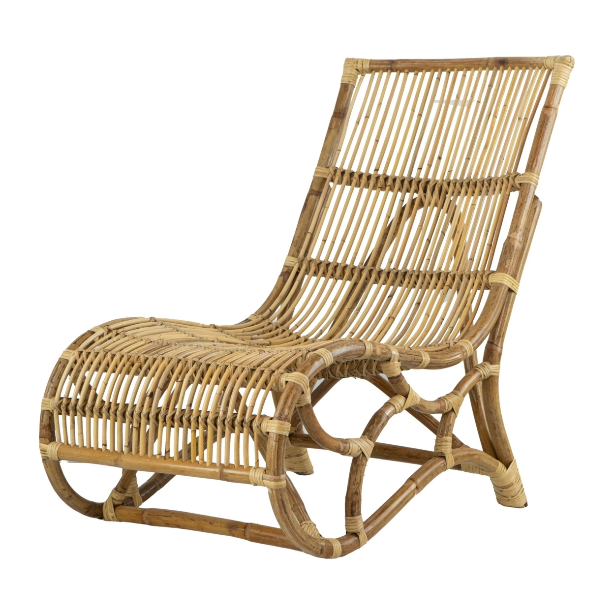 35 Inch Retro Style Rattan Lounge Chair, Slatted Support, Natural Brown- Saltoro Sherpi