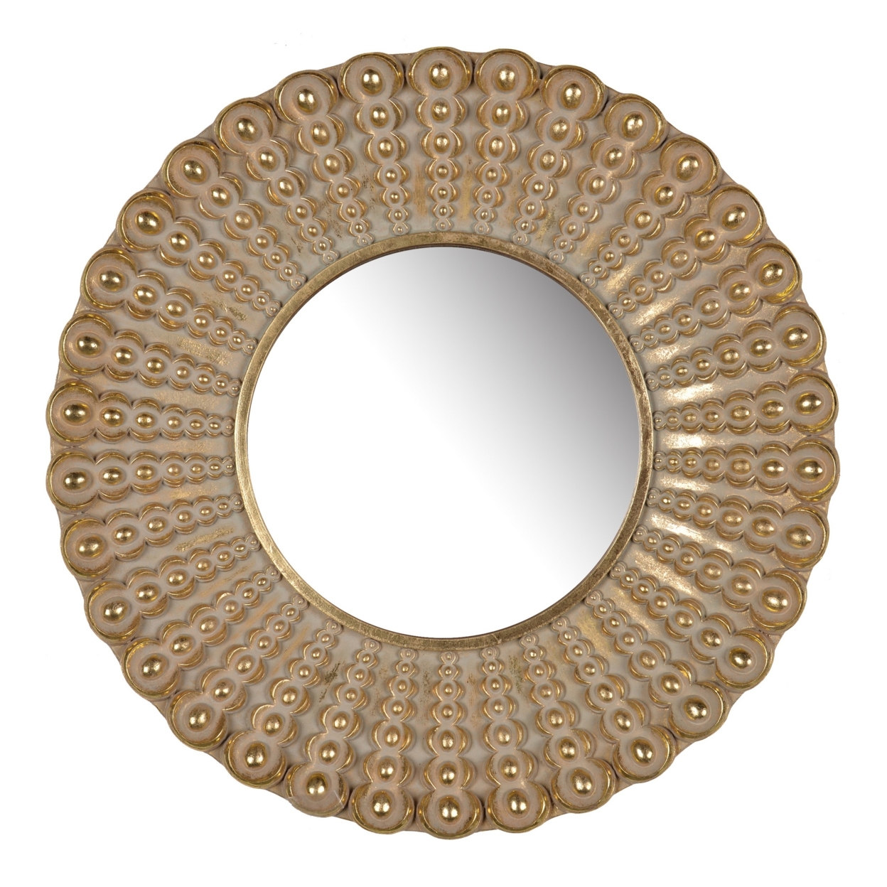 19 Inch Wall Mirror, Beaded Sunburst Design, Gold Finished Metal Frame- Saltoro Sherpi