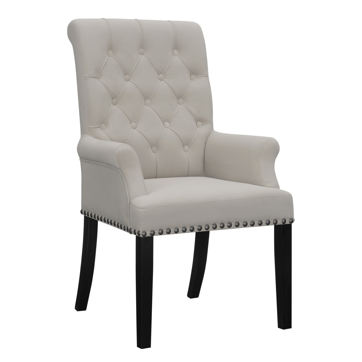Ali 27 Inch Accent Armchair, Light Gray Fabric Button Tufted Rolled Back- Saltoro Sherpi