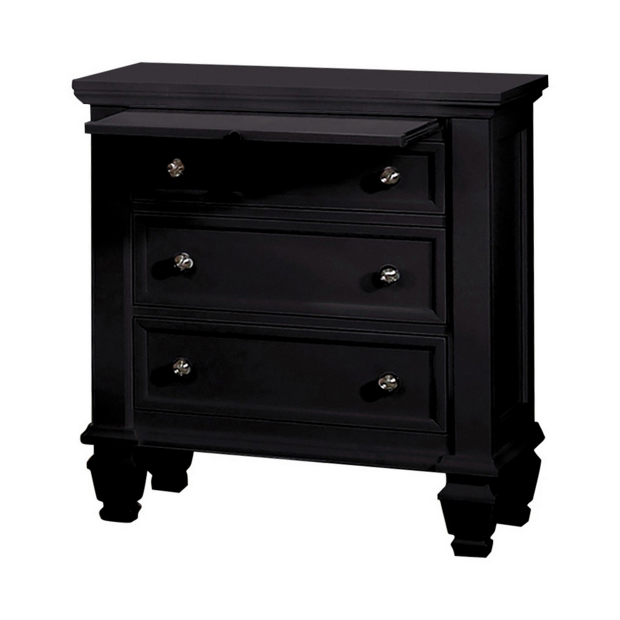Lila 30 Inch Nightstand With Slide Out Tray, Felt Lined Top Drawer, Black- Saltoro Sherpi