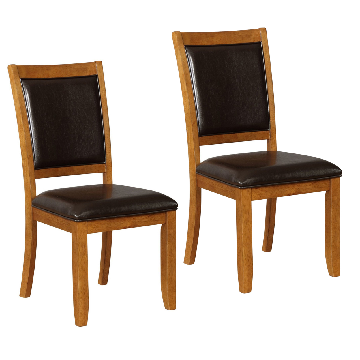 19 Inch Dining Chair, Set Of 2, Brown Wood Frame, Faux Leather Seating- Saltoro Sherpi