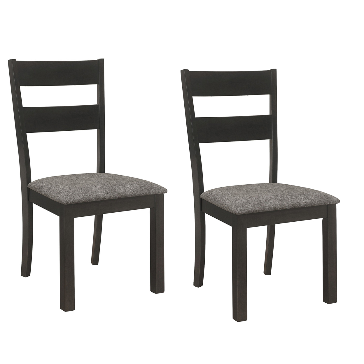 20 Inch Ladderback Dining Chair, Set Of 2, Gray Fabric, Stained Black Frame- Saltoro Sherpi
