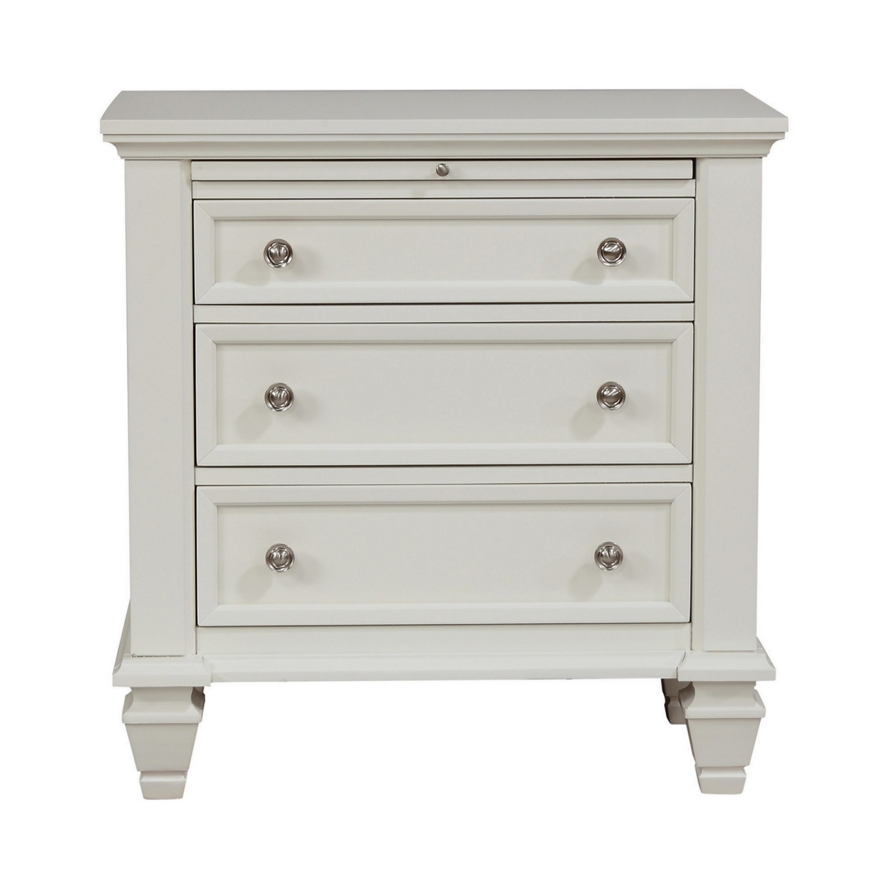 Lila 30 Inch Nightstand With Slide Out Tray, Felt Lined Top Drawer, White- Saltoro Sherpi