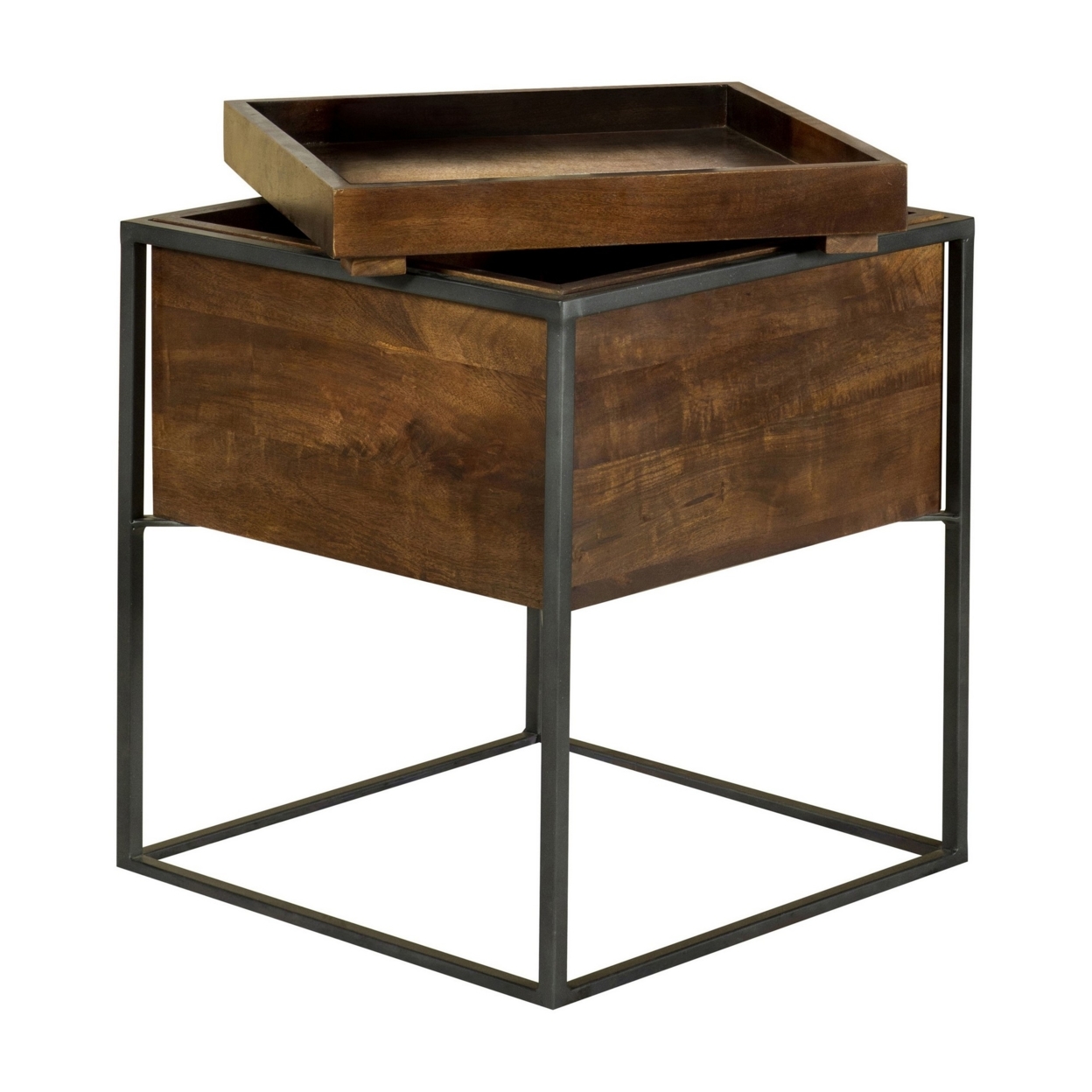 22 Inch Modern Square Accent Table, Removable Tray Top With Storage, Brown- Saltoro Sherpi