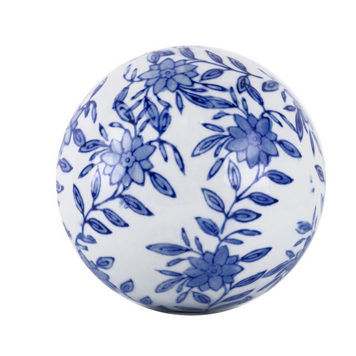 4 Inch Decorative Porcelain Stones, Blue And White Print, Set Of 6- Saltoro Sherpi