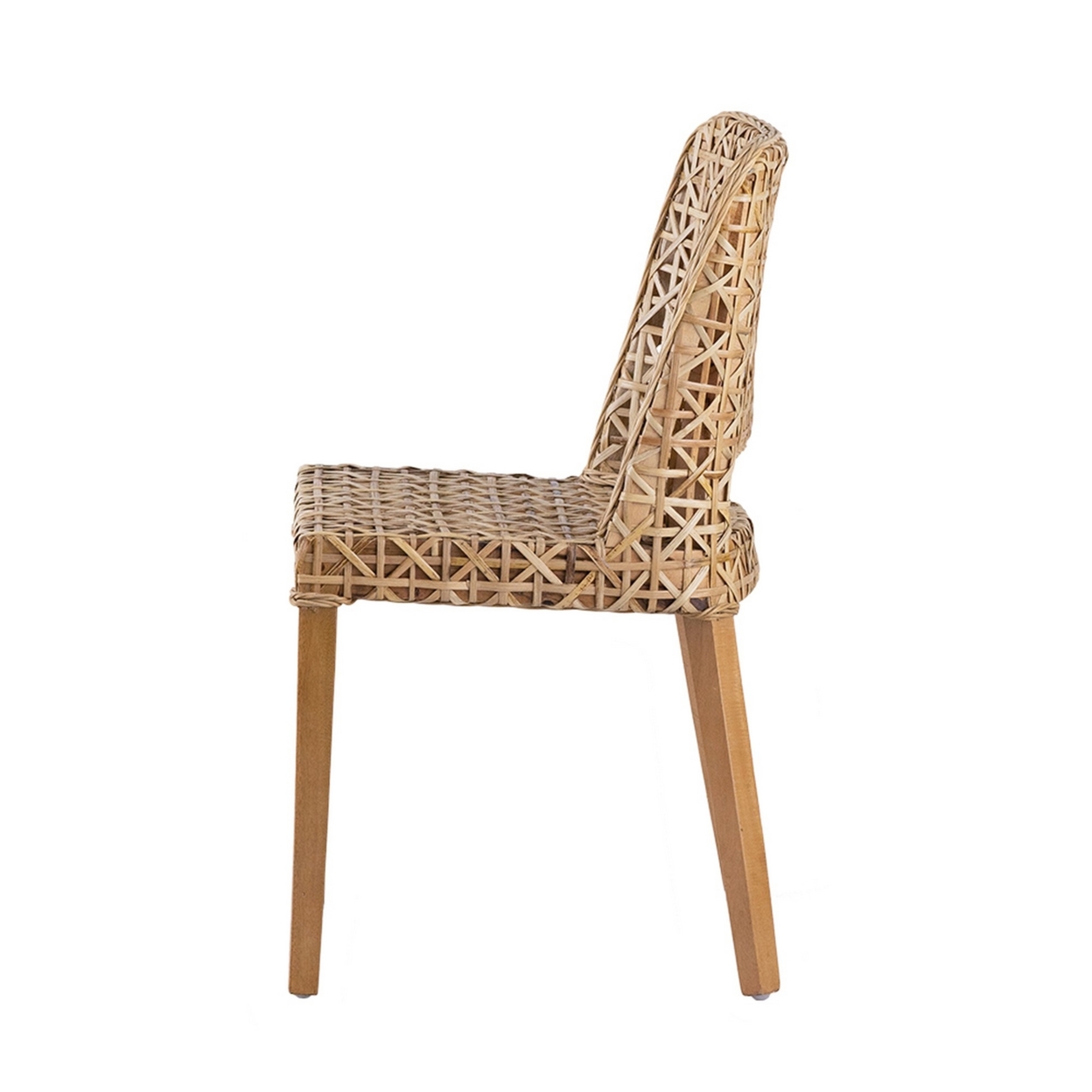 21 Inch Dining Side Chair, Woven Rattan Backrest, Wood Frame, Natural Brown- Saltoro Sherpi