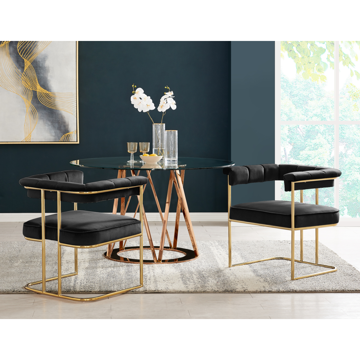 Iconic Home Pierce Dining Side Chair Velvet Upholstery Gold Plated (1 Piece) - Black