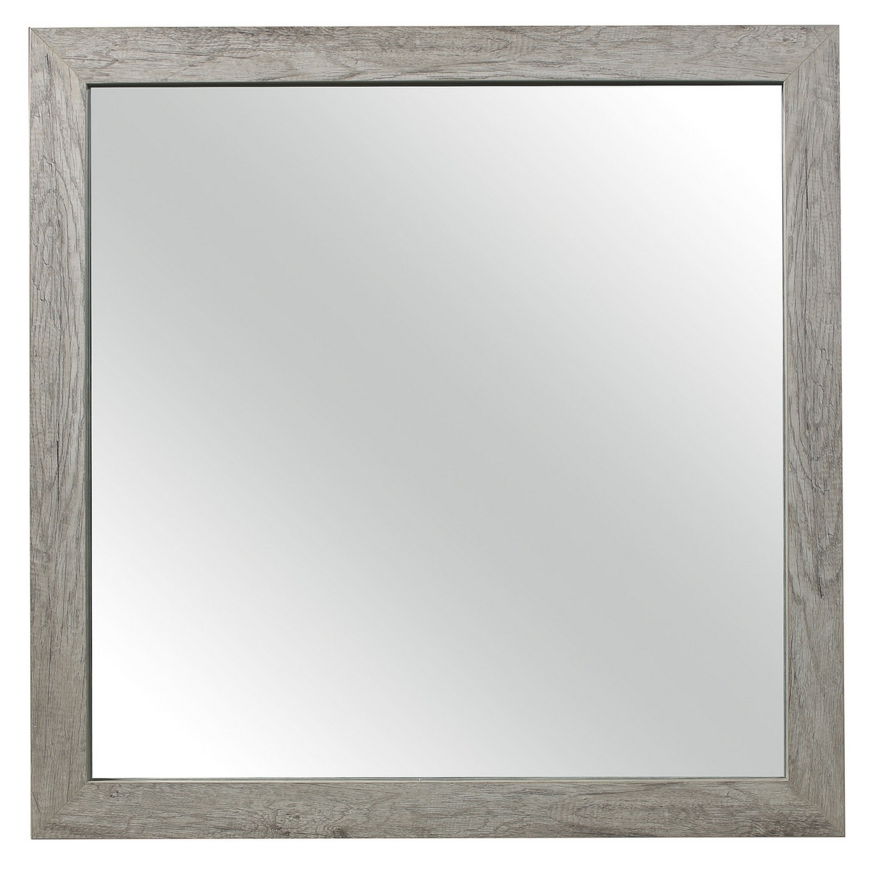 Zane 39 Inch Transitional Mirror, Square Wood Frame, Weathered Gray Veneer- Saltoro Sherpi
