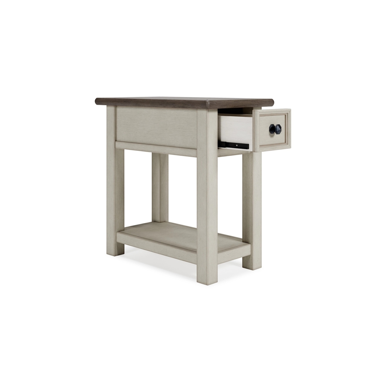 24 Inch Side End Table, White Wood Base, Power Socket And USB Chargers- Saltoro Sherpi