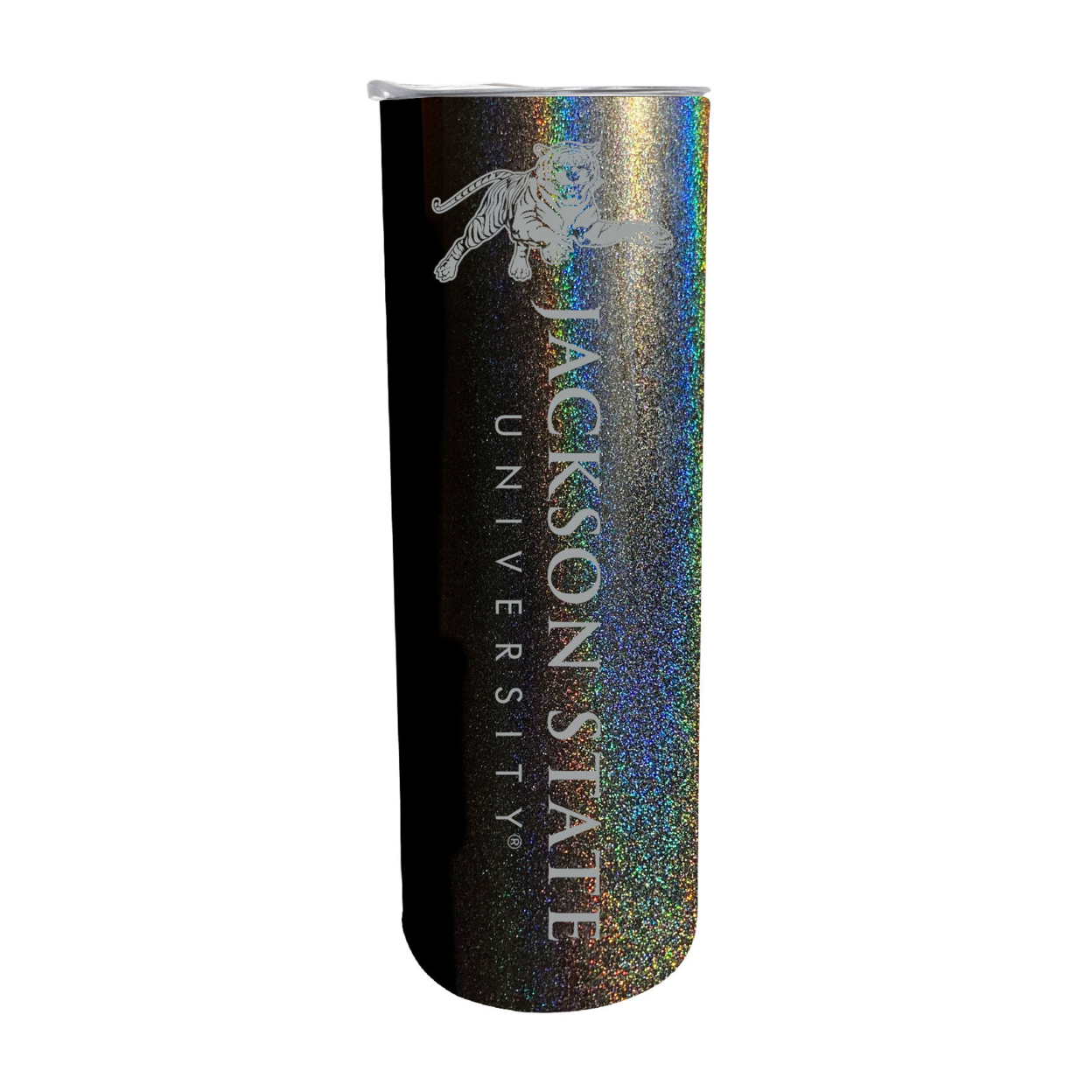 Jackson State University 20oz Insulated Stainless Steel Skinny Tumbler - Rainbow Glitter Black