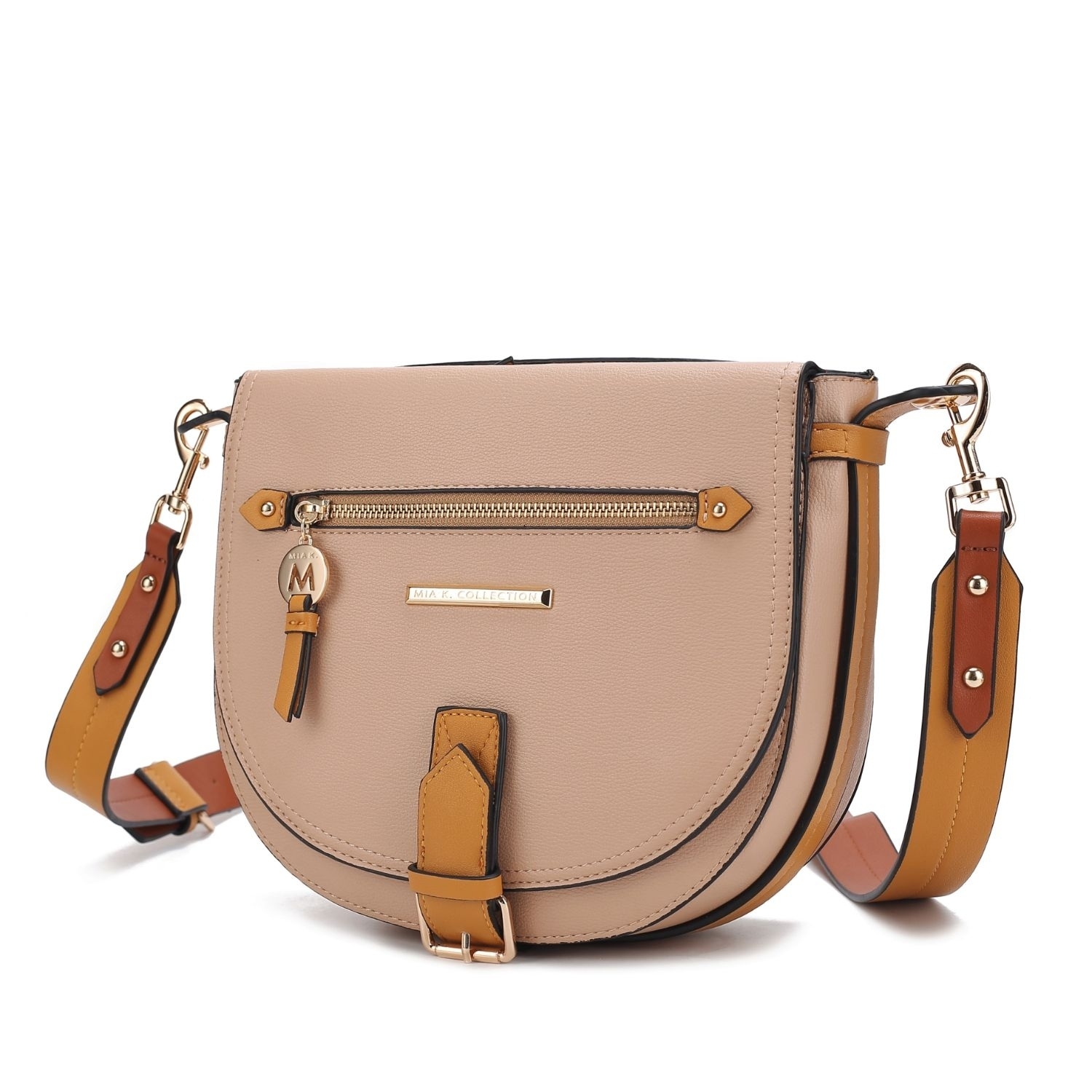 MKF Collection Drew Vegan Leather Color Block Womens Shoulder Handbag By Mia K - Cognac
