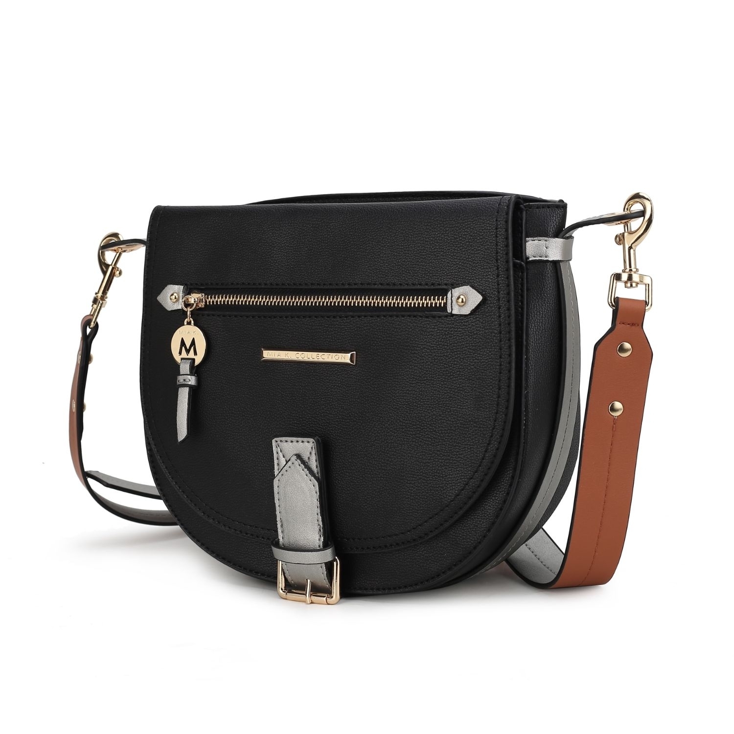 MKF Collection Drew Vegan Leather Color Block Womens Shoulder Handbag By Mia K - Black