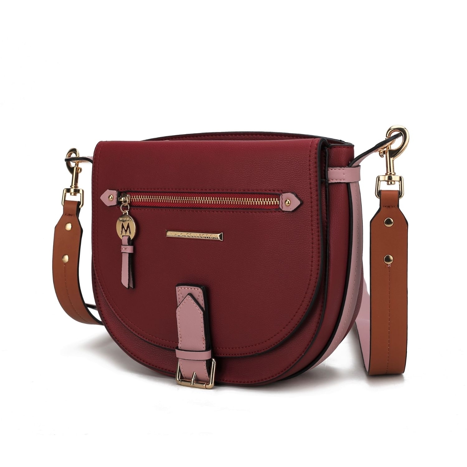 MKF Collection Drew Vegan Leather Color Block Womens Shoulder Handbag By Mia K - Wine