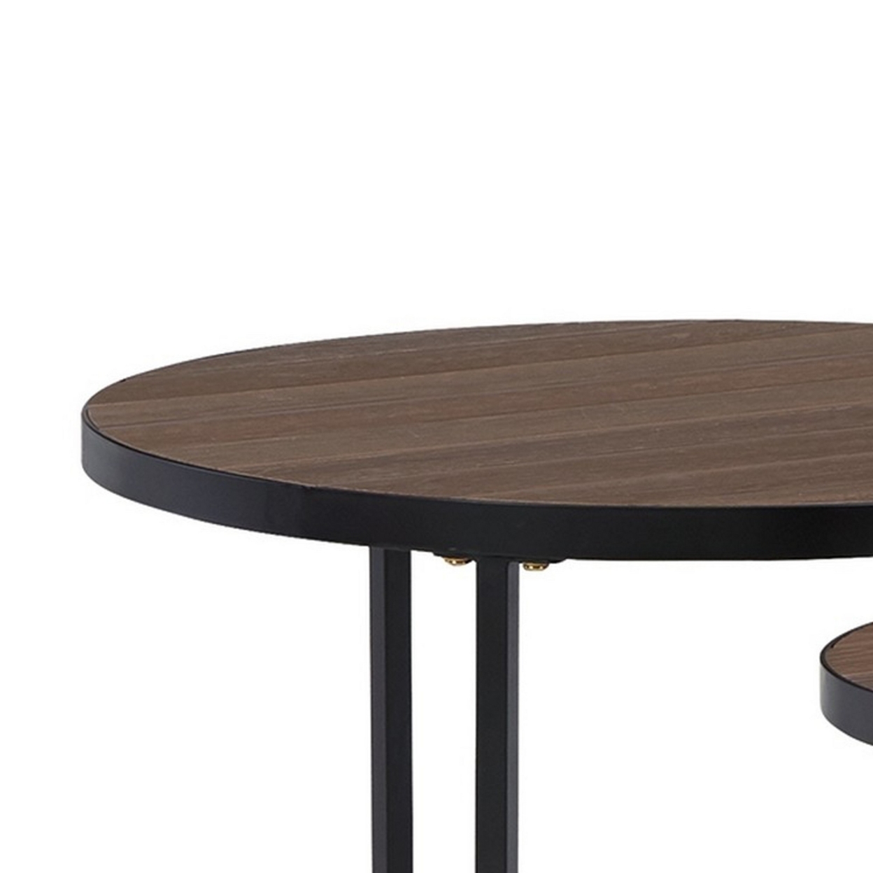 23 Inch Nesting Side End Table, Set Of 2, Brown Resin Tabletop, Black Steel- Saltoro Sherpi