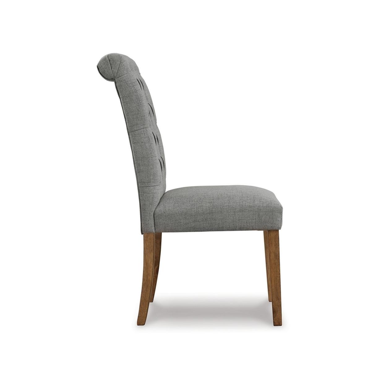 18 Inch Walnut Wood Dining Chair, Set Of 2, Gray Upholstery, Tufted Back- Saltoro Sherpi